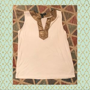 2/20 Ralph Lauren antique beige shell w gold trim